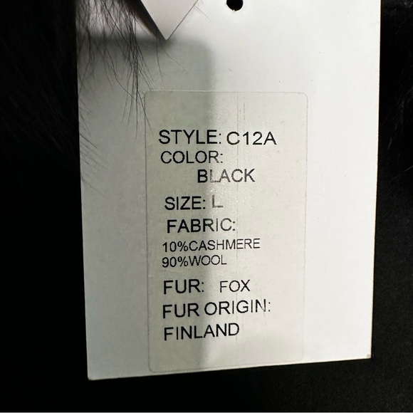Belle Fare | Black Fox Fur Collar and Cuffs Cashmere Blend Wool Coat Size Large - Picture 10 of 10